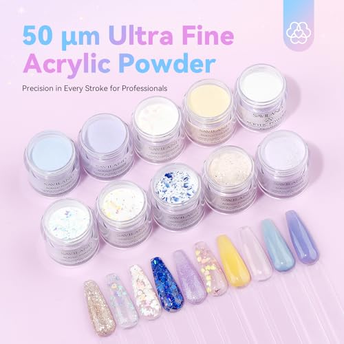 Saviland Acrylic Nail Kit with Everything: 10 Colors Acrylic Powder Clear Liquid Monomer 48W Nail Lamp 20000RPM Nail Drill Complete Tools Home Manicurist Nail Extensions