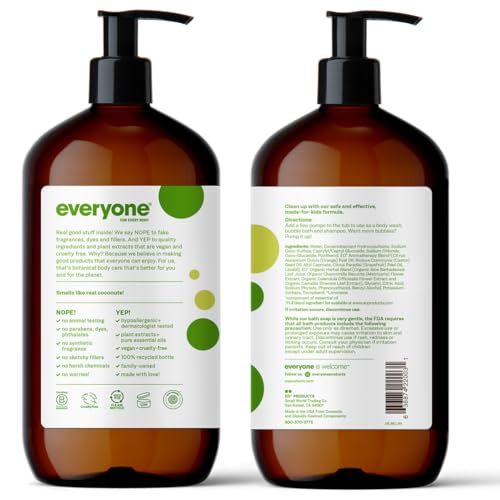 Everyone 3-in-1 Kids Soap, Body Wash, Bubble Bath, Shampoo, 32 Ounce (Pack of 4), Tropical Coconut, Coconut Cleanser with Plant Extracts and Pure Essential Oils
