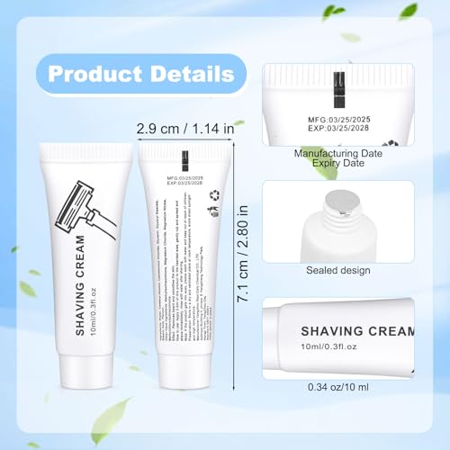 Shaving Cream Bulk, 10ml/0.35fl Oz Travel Shaving Cream, Individually Packaged, Suitable For Travel, Hotel, Home, Camping, Charity, Homelessness (50-PACK)