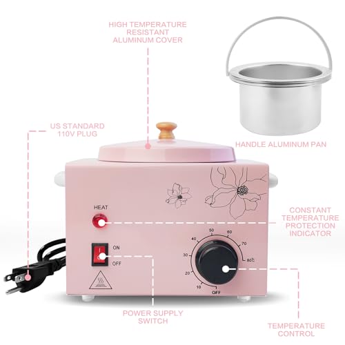 Portable Pink Wax Warmer with Adjustable Temperature and Wax Sticks for Painless Hair Removal for Women and Men
