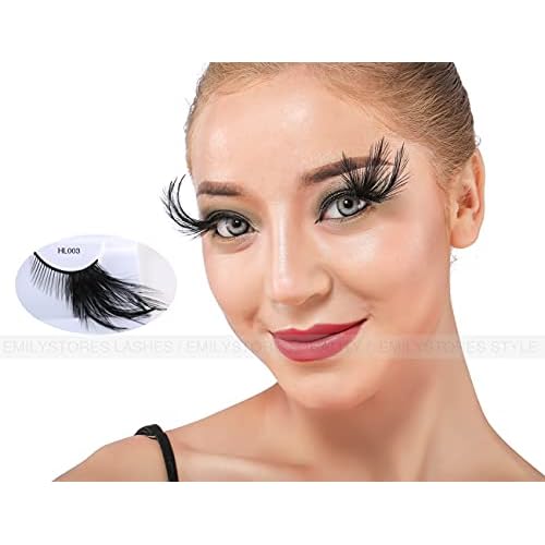 EMILYSTORES Black-Wing Faux-Feather Costume Eye Lashes For Black Swan Cosplay Halloween Dramatic Eyelashes Party Looking 1 Pair