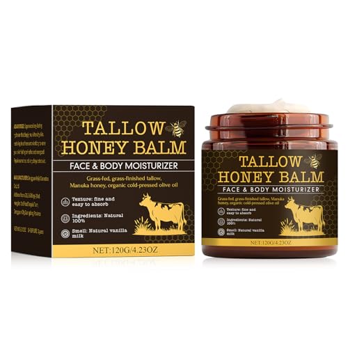 Beef Tallow for Skin, Beef Tallow for Face, Hydrating Tallow Balm with Raw Honey, Deeply Moisturizing for Face & Body, Whipped Cream Natural Care for Soft Supple