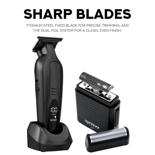 Supreme Trimmer 2-in-One Vader Lite + Solo Lite Foil Shaver Kit | Barber, at Home or Travel Hair Cutting Kit | Black