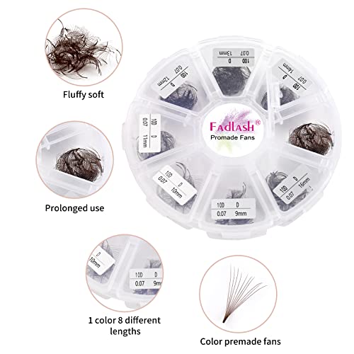 Colored Lash Extensions 10D 1000pcs Premade Fans Eyelash Extensions Brown Lash Fans Volume Mix (7D-16mm)