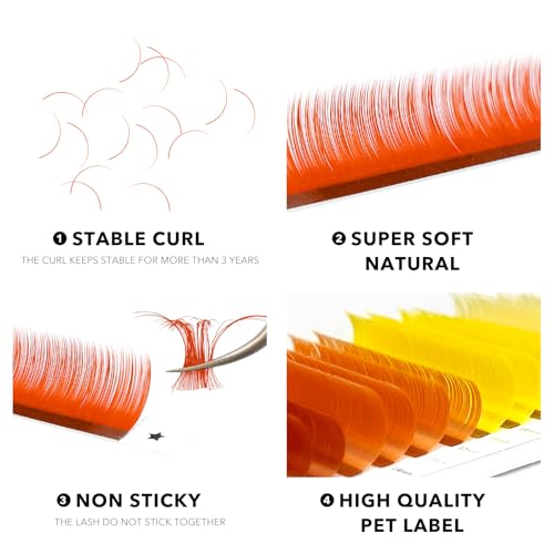 Colored Lash Extensions, 16 Rows Cashmere eyelashes, 0.07 D Curl 13mm Classic eyelash Extensions, Single Lash Extensions for Professional Salon Use (0.07-D-Yellow Gradient 13mm