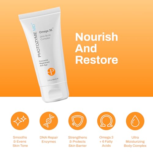 Photozyme Omega 36 Body Complex ? Anti-Aging Body Cream with Omega 3,6, Ceramides & DNA Repair Enzymes ? Hydrating, Firming, Nourishing, Fragrance Free, Unscented ? 2 fl oz