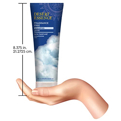 Desert Essence Fragrance Free Shampoo ? 8 fl oz ? Unscented Gentle Cleanser with Jojoba Oil, Green Tea & Comfrey ? Softens & Strengthens Hair, Adds Shine ? For Sensitive Scalps