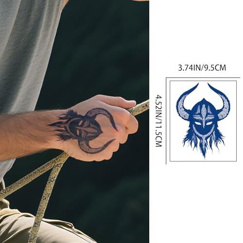 10 Pcs Celtic Viking Tattoos Nordic Tattoo for the Back, Cool Bule Tribal Face Tattoo Viking Feast Men Long Lasting