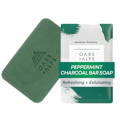 Oars + Alps Exfoliating & Moisturizing Bar Soap for Men, Deep Cleaning Soap, Clean Ingredients, All Skin Types, Peppermint Charcoal, 1pk
