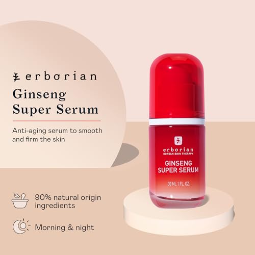 Erborian Ginseng Super Serum, Anti?Aging, Hydrating Peptide Complex, Smooths Texture & Evens Tone For Soft Skin & Natural Glow, Korean Skincare