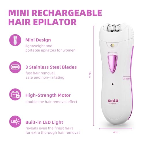 Epilator for Women, Smooth Glide Epilator for Face, Rechargeable Facial Epilator Hair Removal Face Trimmer Device with LED Light for Facial Armpit Bikini and Leg