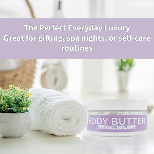 Luxiny Whipped Body Butter for Women & Men ? Non-Greasy, Plant-Based Moisturizer with Shea Butter & Essential Oils ? Hydrates, Softens & Nourishes Dry Skin (8 oz, Black Raspberry Vanilla)