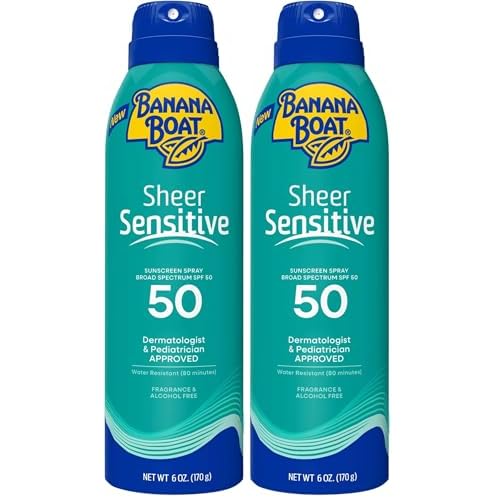 Banana Boat Sheer Sensitive Body Spray, SPF 50, 6oz (Pack of 2)