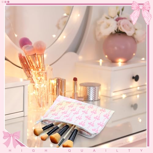 Kacctyen 16 Pack Pink Bow Makeup Bag Bulk Coquette Cherry Cosmetic Bag for Women Girly Wedding Aesthetic Pouch Lovely Heart Strawberry Preppy Pouch Zipper Gift Coquette Birthday Party Favor Supply