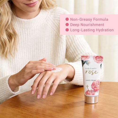 BODY & EARTH Spa Gift Set for Women - Luxurious 5 Pcs Bath and Body Box, Rose Scent, Includes Body Wash, Body Butter, Body Lotion and More, Birthday Mothers Day Gifts for Mom Self Care Kit for Her