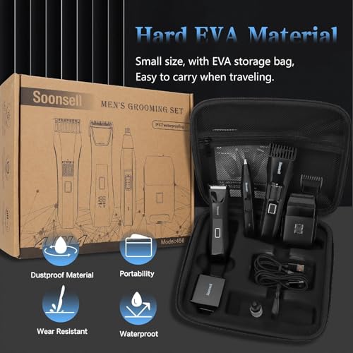 Soonsell Manscape Beard Trimmer for Men,IPX7 Waterproof 4 in 1 Men's Grooming Kit,Ball Shaver,Nose Hair Clippers,Electric Razor,Hair Clippers for Men,LED Display,Wet/Dry Trimmer
