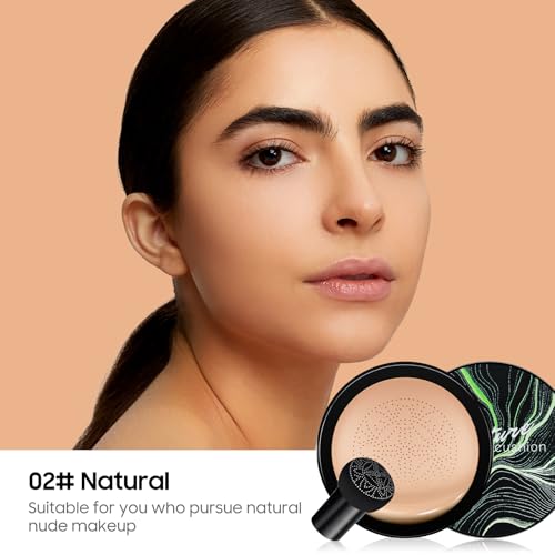 Mushroom Head Air Cushion CC Cream - Tattoo Cover up Moisturizing BB Creams Foundation, Long-Lasting Waterproof Concealer Full Coverage for Even Skin Tone, Gifts for Women (Natural, 1 PCS)