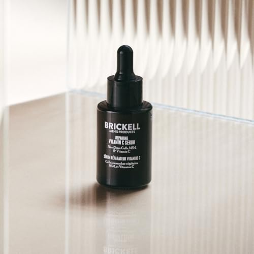 Brickell Men's Anti Aging Vitamin C Serum For Face, Repairing Night Facial Serum for Men, Natural and Organic Hyaluronic Acid Serum For Face to Diminish Wrinkles and Reduce Redness, 1 Ounce, Unscented