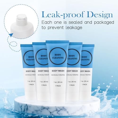 Travel Size Body Wash, Individually Wrapped Bulk 1 oz/30 ml Mini Shower Gel Set Trial Sample Small Single Use Toiletries Amenities Kit for Men & Women for Hotel/Camping/Vacation/Homeless (30 Pack)
