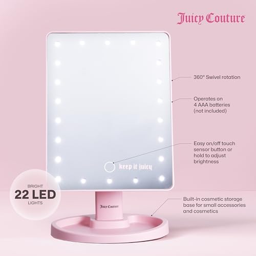 Juicy Couture - LED Light-Up Vanity Mirror for Makeup, Adjustable Brightness, Touch Control, Sleek Modern Design, Portable Beauty Mirror for Dressing Table & Travel