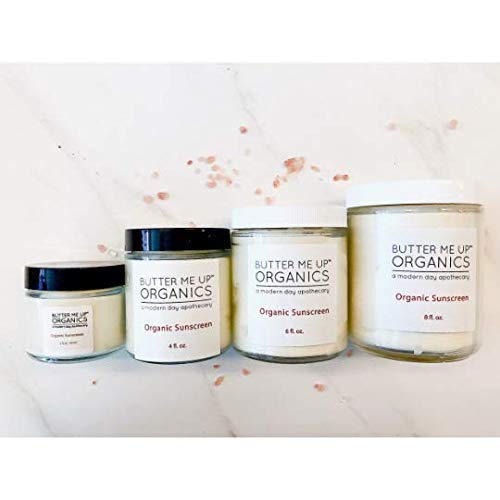Butter Me Up Organics Natural Zinc Oxide Sunscreen SPF 45+, Reef-Safe, Non-Nano Mineral Sunblock, Water-Resistant with Shea Butter & Coconut Oil, Chemical-Free, Eco-Friendly 2oz Glass Jar