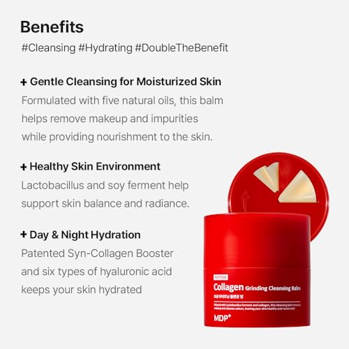 MDP+ Red Lacto Collagen Grinding Cleansing Balm | Pore Cleansing, Hydrating, 1.69 Oz/50ml, Pore Tightening, Travel Cleanser