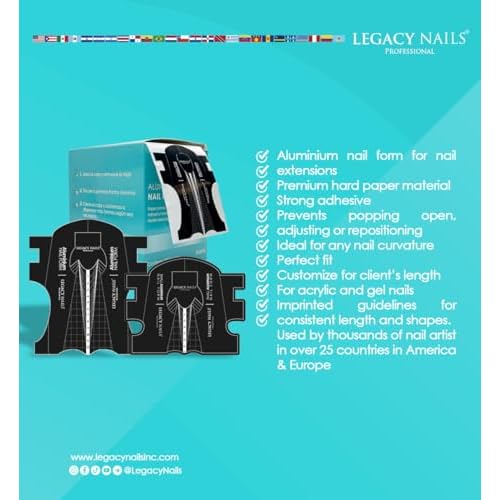 Legacy Nails 300PCS Aluminium Nail Sculpting Forms - Acrylic & UV Gel Extension Tips - Number Line for Nail Lengthening - Extra Large Scale