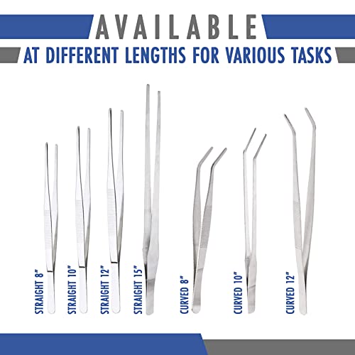 12 Inch Tweezers Stainless Steel Straight Serrated Tip, Precision Cooking Plating Tweezer Tongs, Reptile Feeding Aquarium Aquascaping, Repairing Garden Craft Tool