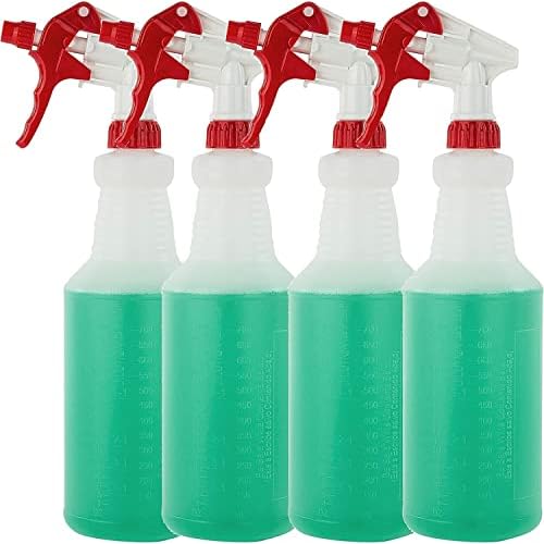 Plastic Spray Bottles Leak Proof Technology Empty 32 oz HDPE Commercial HDPE Heavy duty for cleaning solutions , with measurements , with fully Adjustable , Non-Clogging Nozzle, - 8 Sets
