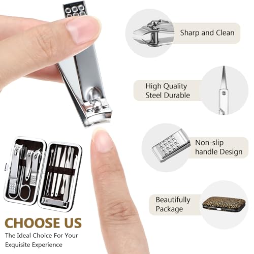 Geosar 12 Sets Manicure Set Nail Clippers Set Pedicure Kit 12 in 1 Stainless Steel Professional Grooming Kits Nail Care Tools with Travel Case for Home Tool(Modern Style)