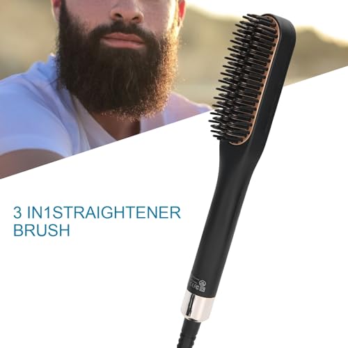 Beard Straightener, Heated Hair Straightening Brush with with 3 Adjustable Temps, Electric Beard Straightening Comb, Beard Comb, Multifunctional Beard Straightener Brush Unique Gifts for Men Women