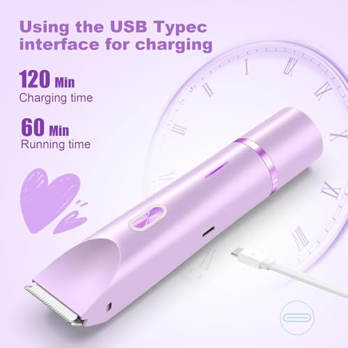 Bikini Trimmer for Women Dual Head,Painless Electric Razors,Bikini Shaver for Pubic Hair, Face, Legs(Grape Purple)