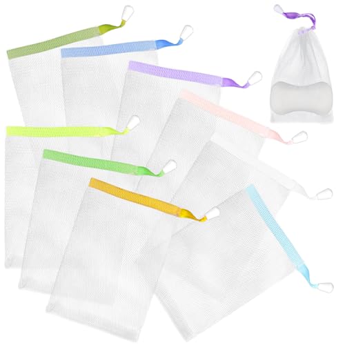 AUEAR, 20 Pack Handmade Soap Exfoliating Mesh Pouch Saver Bag Double Layer Bubble Foam Net Drawstring Holder (Assorted Colors)