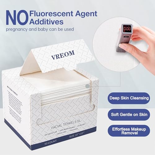 Disposable Biodegradable Facial Towels for Sensitive Skin,Plant Fiber Facial Washcloth,10"¡¿12" Extra Large Size Extra Thick Soft Large Facial Towels, 50 Count / 1 Box