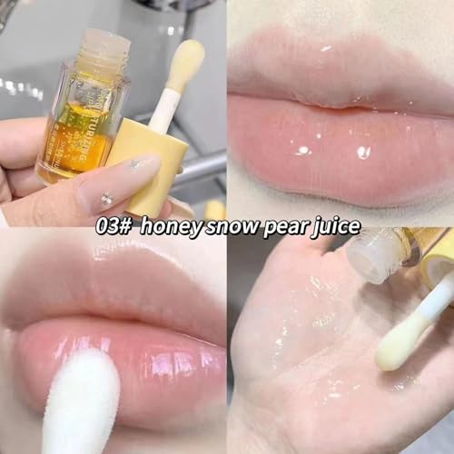 4pcs Hydrating Lip Gloss, Fruit Flavoured Plumping Lip Oil, Nourishing Glossy Transparent Lip Balm, Moisturizing Tinted Toot Lip Balm for Dry Lips 0.48 OZ