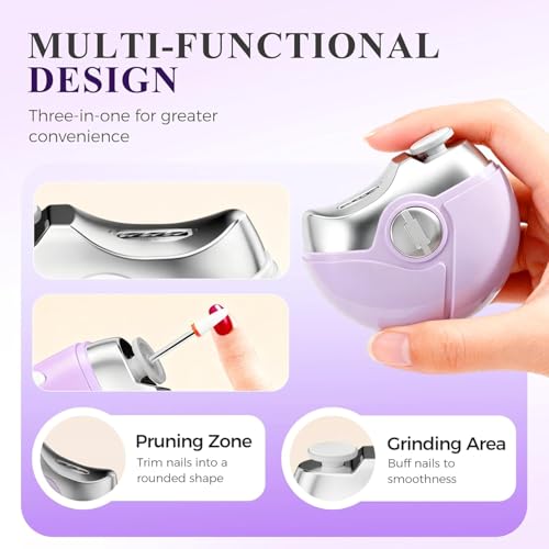 Electric Nail Trimmer,3 in 1 Electric Polishing Automatic Nail Clippers, Electric Nail Clippers,Electric Nail Clipper with 2 Adjustable Speeds, USB Rechargeable for Nail Trimmer for Adults (Purple)