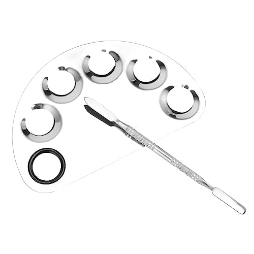 JAPCHET 4 Pack Stainless Steel Metal Makeup Mixing Palette, 6¡¿4 Inch Makeup Palette with Spatula Makeup Palette Mixer Tray for Color Mixing and Makeup, Silver