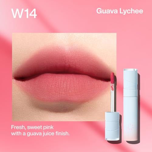 INTO YOU Lipstick Watery Lip Matt Finish Hydrating Long-lasting Smudge-proof Lip Stain Makeup High Pigment Lightweight Non Sticky Lip Gloss for Girls and Women, 0.1 oz (3g) in W14 Guava Lychee
