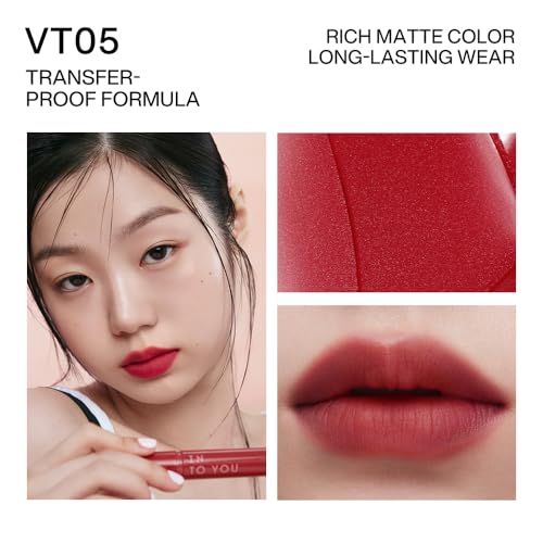 INTO YOU Velvet Matte Liquid Lipstick, Long-lasting Transfer-proof Lip Velvet Stain, Non-Sticky Waterproof Lip Tint, Smooth Silky Smudge-proof Lip Gloss, Full Coverage, for Women Makeup, VT05