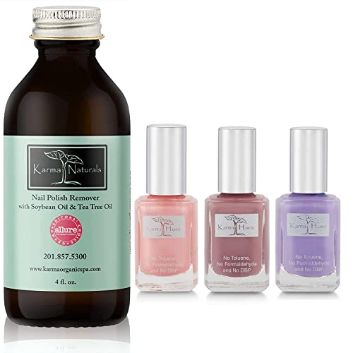 Karma Organic Nail Polish Remover & Nail Polish Bundle ? Soybean Tea Tree Nail Polish Remover (4FL-Oz) Organic Nail Polish (0.43FL-Oz)