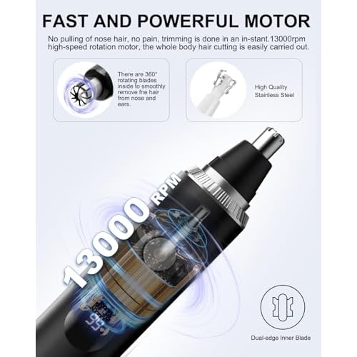 Nose Hair Trimmer for Men and Women,2025 Professional Painless IPX7 Waterproof Eyebrow & Facial Hair Trimmer,USB Rechargeable with LED Display Dual-Edge Blades for Smoother Cutting,BlackSilver