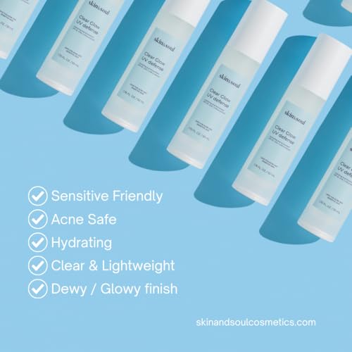 Skin & Soul Clear Glow UV Defense SPF 50 ? Clear, Lightweight, Hydrating Sunscreen with Vitamin C & Antioxidants, Dewy Glow Finish, Acne-Safe for Sensitive Skin, Broad Spectrum SPF, 1 fl oz (30 mL)