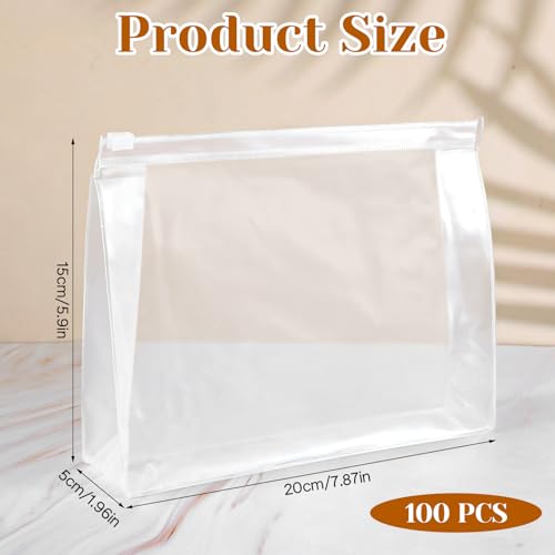 cobee 100 Pcs Clear Makeup Bags Bulk, Waterproof PVC Travel Cosmetic Organizer Mini Pouches with Zipper 7.9x5.9x2 Inch Transparent Toiletry Bags for Women Men