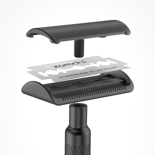 Zomchi 100 Counts Double Edge Razor Blades 2.0 with Premium Metal Razor with Stand