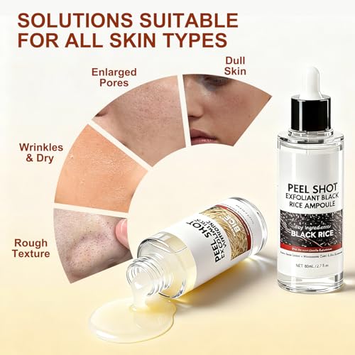 Peel Shot Glow Rice Ampoule Duo ? White and Black Rice Exfoliating Ampoules, Pore Minimizing Gentle Peel, Deep Hydration - Christmas Gifts for All Skin