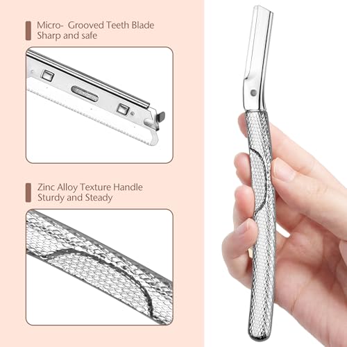 Dermaplaning Tool for Face, Eyebrow Razor, Eyebrow Shaping, Eyebrow Hair Trimmer and Shaver with Protective Cover, Facial Hair Remover for Women, Hair Removal and Exfoliation (Silver)