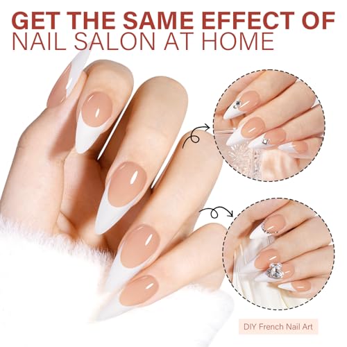 AILLSA French Gel Nail Tips, 180 Pcs French Tip Press On Nails Long Almond Brown, Pre-Applied Primer & Base Coat, No Need File, Long Almond Nails Tips, Fake Nails for Nail Art DIY 15 Sizes