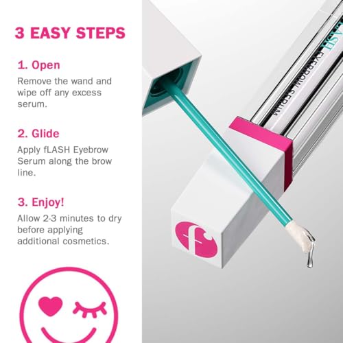 fLASH Eyebrow Serum for Growing Bolder, Fuller, Thicker-looking Brows in 4-6 Weeks - USA Made, Conditions Hair Follicles, Safe for Sensitive Skin, Cruelty-free, Vegan, 3 Month Supply - 3mL (0.1 Fl Oz)
