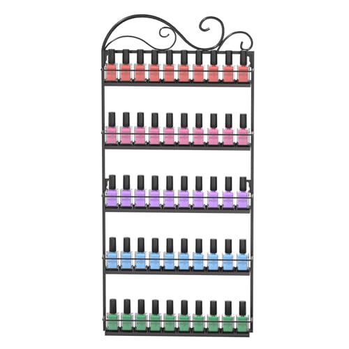 ERYTLLY Wall Mounted Nail Polish Rack, Rectangle Nail Storage Organizer, Salon Shelf Organizer (Black)