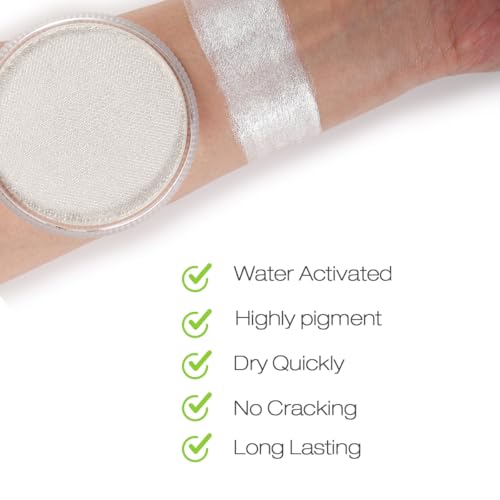 Bowitzki 30g Professional Face Paint Body Paint Water Based Face painting Makeup for Adults Split Cake Single Color (Metallic White)